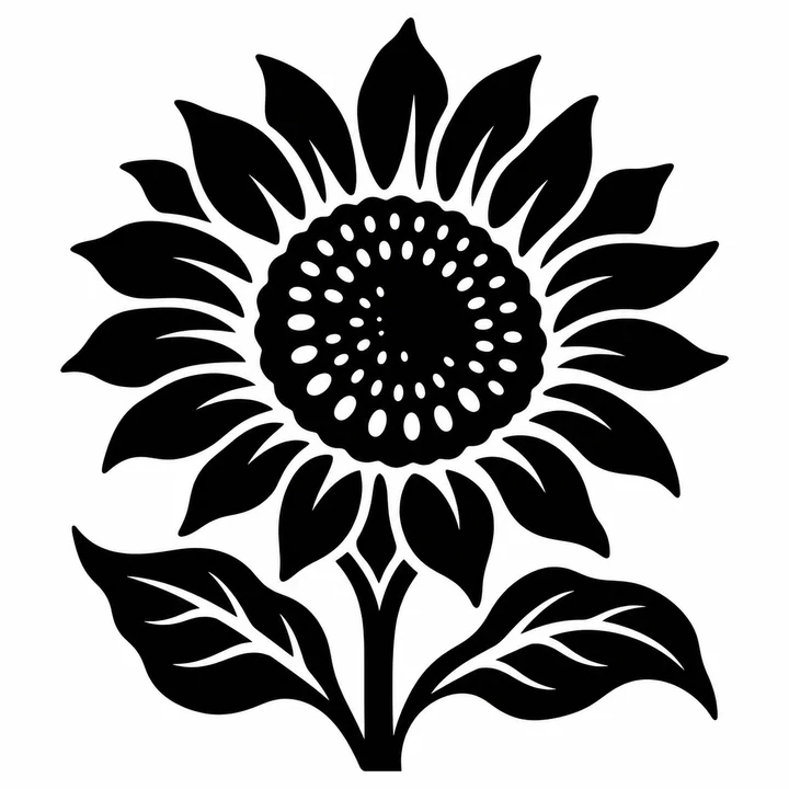 Sunflower black and white stencil